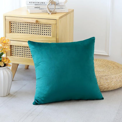 Artscope Luxury Velvet Pillow Covers Decorative Square Pillowcases Soft Solid Cushion Cases for Couch Sofa Bedroom Home Decor 20x20 Inch Teal