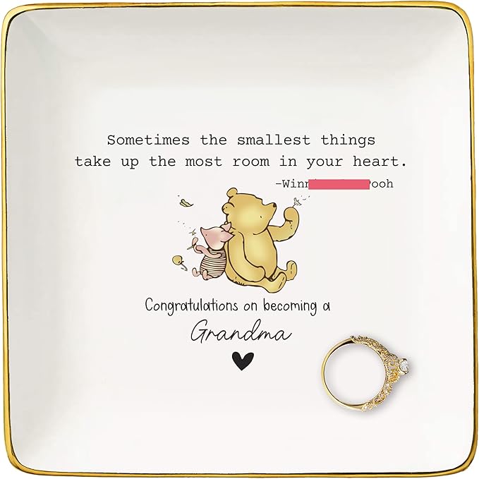 New Grandma Gift-Promoted to Grandmother-Baby Presents Shower-Pregnancy Announcement Present,Baby Reveal Idea-Christmas Gifts-Ceramic Jewelry Tray Trinket Holder Ring Dish