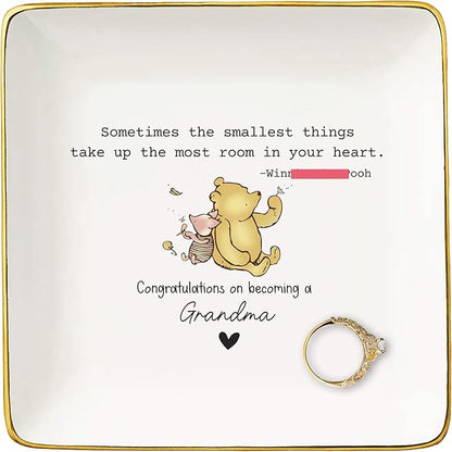 New Grandma Gift-Promoted to Grandmother-Baby Presents Shower-Pregnancy Announcement Present,Baby Reveal Idea-Christmas Gifts-Ceramic Jewelry Tray Trinket Holder Ring Dish
