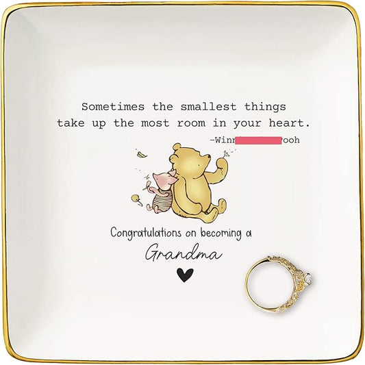New Grandma Gift-Promoted to Grandmother-Baby Presents Shower-Pregnancy Announcement Present,Baby Reveal Idea-Christmas Gifts-Ceramic Jewelry Tray Trinket Holder Ring Dish