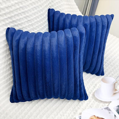 2 Pack 16x16 Pillow Cover Velvet Pillow Covers, Faux Fur Square Throw Pillow Covers for Living Room Decorations Throw Pillow Case, Throw Pillow Cover Cushion Cover for Home Sofa Bedroom Car, Navy Blue
