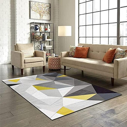 Abstract Yellow White Geometry Area Rug, Line Geometry Art Home Decor Rug, Easy Clean Carpet for Living Room Bedroom Kitchen Dining Room Home Office Floor Rug 8ftx10ft