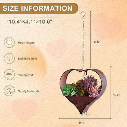 Valentines Day Gifts Metal Hanging Planters for Indoor & Outdoor Plants - Heart Shaped Planters for Wall or Window,Garden Patio or Indoor Decor for Women(Cooper)