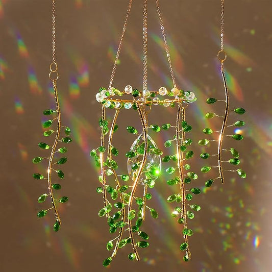 Suncalla 3 Pcs Crystal Suncatchers for Window Boho Decor Plant Sun Catchers Green Plants Artificial Hanging Wind Chime Sun Catchers with Chain Making Rainbow Indoor Outdoor Decor Plant Lover Gift