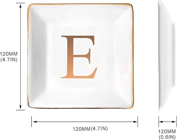 ANOTION Jewelry Tray Ring Dish with Ini-tial Gift- Personalized Trinket Dish and Jewelry Dish with Gold Initials Key Bowl Ceramic Holder, Unique Wedding or Engagement Present