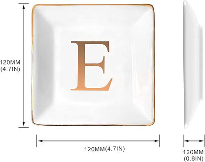 ANOTION Jewelry Tray Ring Dish with Ini-tial Gift- Personalized Trinket Dish and Jewelry Dish with Gold Initials Key Bowl Ceramic Holder, Unique Wedding or Engagement Present