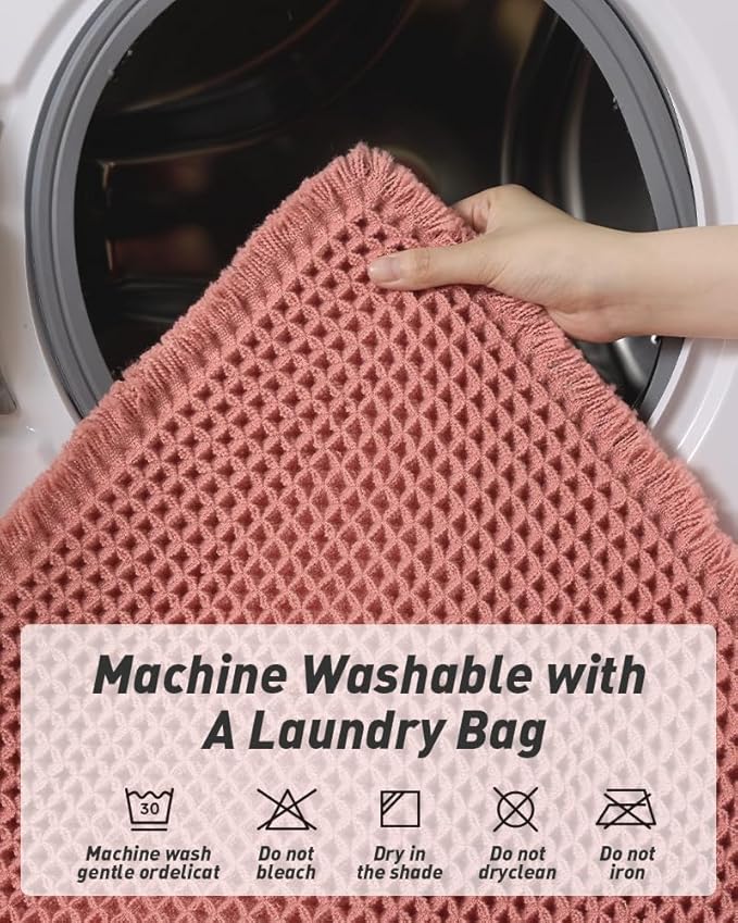 AMOAMI Upgraded Waffle Runner Rug Super Absorbent Non Slip Bath Mats for Bathroom Machine Washable Bathroom Runner Rug with Tassels, Ideal for Hallway Bedroom Laundry Room, Coral, 2'x 6'(24" x 72")