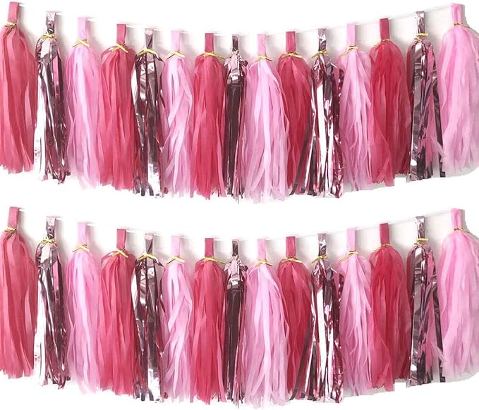 30pcs Paper Tassels Garland Banner Tissue Paper Tassel DIY Hanging Paper Decorations Party Tassel Garland Decor Baby Shower Nursery Wedding Festival Baby Shower Decoration(30, Pink Set)