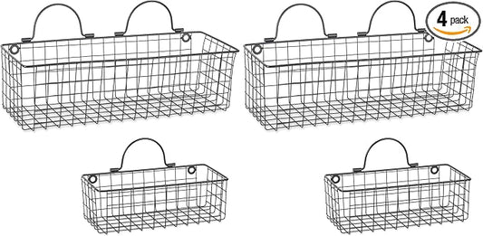 DII Farmhouse Vintage Décor, Wire Wall Basket, Assorted, Black, 2 Piece (Pack of 2)