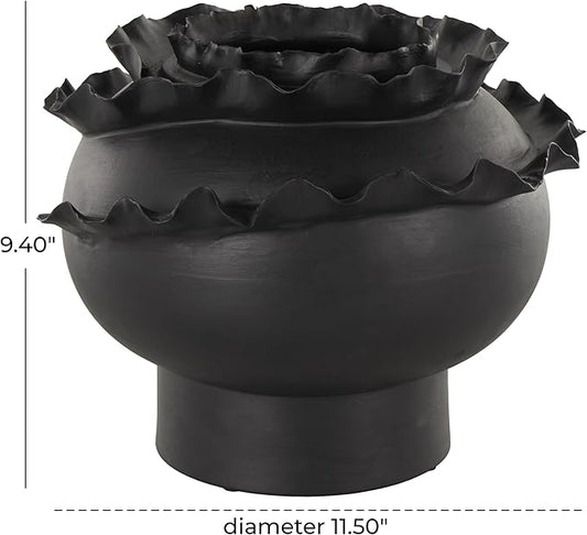 Deco 79 Ceramic Abstract Decorative Vase Floral Inspired Centerpiece Vase, Flower Vase for Home Decoration 12" x 12" x 9", Black