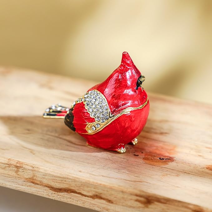 YU FENG 2.3inch Cardinal Bird Trinket Box Animal Hinged Trinket Boxes Small Enamel Jewelry Trinket Box Bird Figurine Ring Box for Daughter Girl Women Christmas Gift