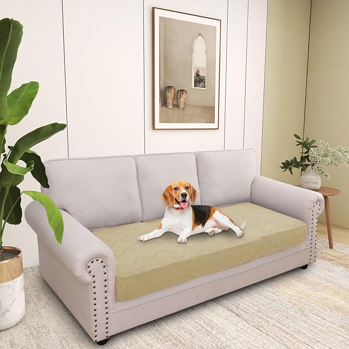 hyha Individual Couch Cushion Covers, Stretch Magic Sofa Seat Cushion Covers Washable, Dog Couch Sofa Slipcover for Pets, Kid with Elastic Bottom(Large, Taupe)