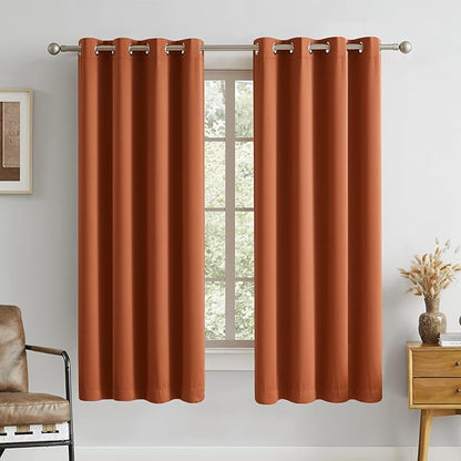DUALIFE Rust Blackout Curtains Set of 2 Panels 63 Inch Length Solid Energy Efficient Room Darkening Curtains for Living Room Bedroom Thermal Insulated Grommet Top 52x63 Inches Long