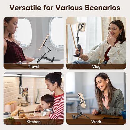OMOTON 360°Rotating for MagSafe Tripod, New Upgrade with 1/4" Screw Arca, Adjustable Magnetic Phone Tripod for iPhone 17/16/15 Pro Max Air, Foldable Selfie Stick Fits Vlog, Gym, Travel Essentials