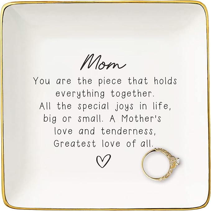 NZY Mom Gifts for Mother's Day-Birthday Thanksgiving Wedding Christmas Gifts for Mother-Thank You Present for Mom-Mommy Appreciation Presents-Ceramic Jewelry Tray Trinket Holder Ring Dish