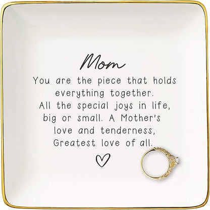 NZY Mom Gifts for Mother's Day-Birthday Thanksgiving Wedding Christmas Gifts for Mother-Thank You Present for Mom-Mommy Appreciation Presents-Ceramic Jewelry Tray Trinket Holder Ring Dish