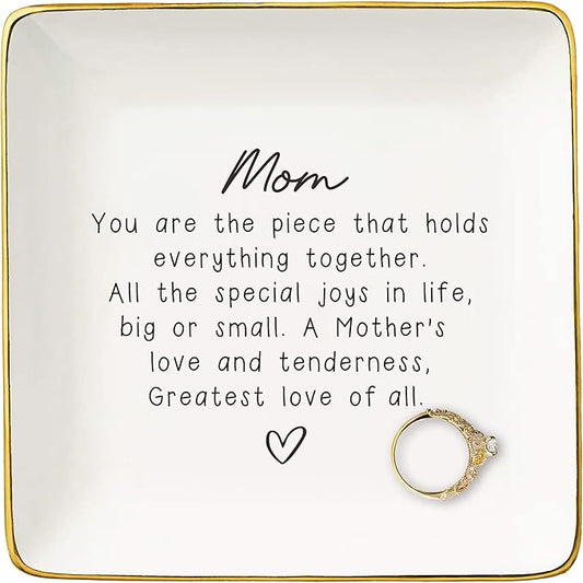 NZY Mom Gifts for Mother's Day-Birthday Thanksgiving Wedding Christmas Gifts for Mother-Thank You Present for Mom-Mommy Appreciation Presents-Ceramic Jewelry Tray Trinket Holder Ring Dish