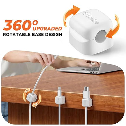 10Pack Rotatable Cord Organizer,Spring Cable Clips Desk Cable Management Cord Holder Adhesive Phone Charger Cord Clips for Home Office Car Wall Nightstand Accessories White