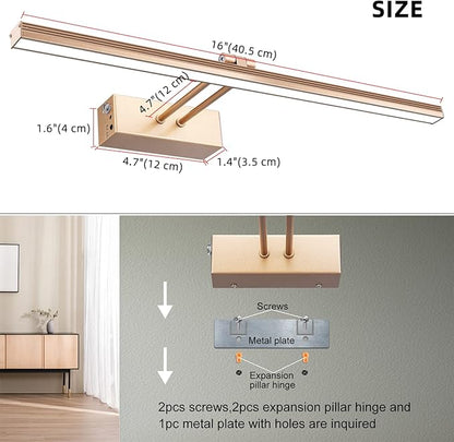 FUNCHDAY Picture Light,Battery Art Lights for Wall,Wireless Remote Painting Light with Timer and Dimmable,16”Metal Display Lighting for Artwork,Portrait,Gallery-Rosegold