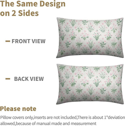 Pink Green Block Print Pillow Covers 12x20 Set of 2 Decorations Vintage Floral Throw Pillow Covers Decor Rustic Pillowcases Flower Pattern Farmhouse Soft Cozy for Sofa Bed Chair Home Decorative