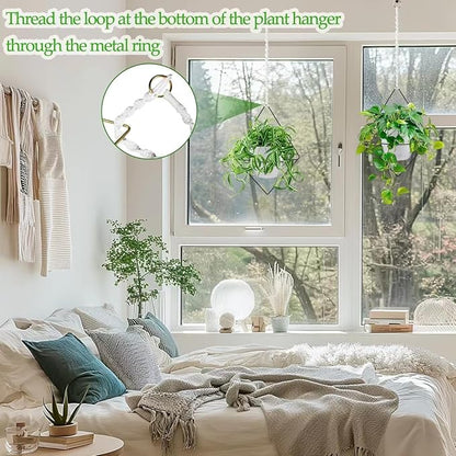 Hanging Planters for Indoor Plants, 2 Set Self Watering Hanging Flower Pots, Modern Hanging Plant Baskets with Metal Plant Holder & 6.5 Inch Plastic Pots for Garden Home Decor (White)