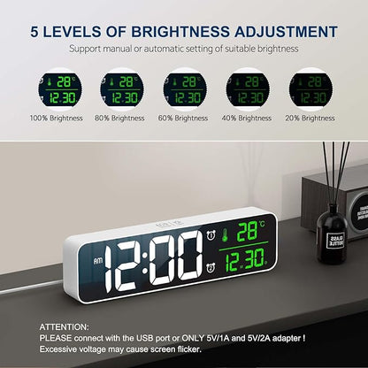 Hournor Digital Clock for Bedroom, Digital Wall Clock for Living Room Decor, Desk Table Clocks, Digital Clock Large Display, Bedroom Smart Alarm Clock for Office White Green