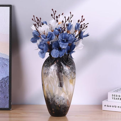 Abstract Art Hand Blown Glass Vase, Black Smoke Glass Vase for Flowers, Elegant Wide Mouth Glass Vase for Centerpieces, Vintage Glass Farmhouse Vase, Unique Modern Vase Decor for Home