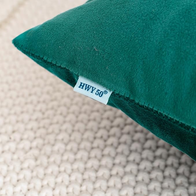 HWY 50 Teal Velvet Throw Pillow Covers 16x16 Inch, Pack of 2 Soft Cozy Solid Decorative Luxury Cushion Cases for Couch Sofa Bed Living Room Bedroom