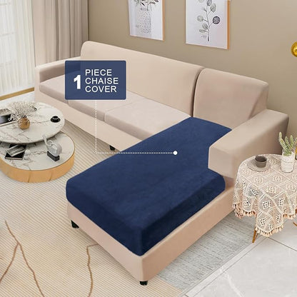 NAISI Sectional Couch Cover 1 Piece Velvet Separate Chaise Lounge Cover Soft Stretch Sofa Slipcovers for Left/Right Chaise Sectional Couch(Chaise Lounge,Navy)