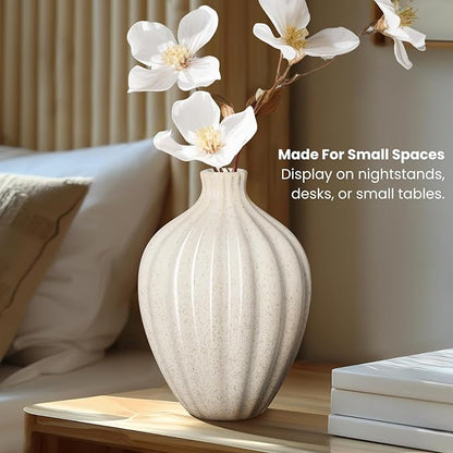 Torre & Tagus Allium Reactive Glaze Ceramic Bud Vase - 6 Inch Small Flower Vase & Small Ceramic Vases for Flowers, Handmade Ribbed Bud Vases for Home Decor & Wedding Decor for Table
