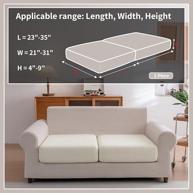 Sectional Couch Covers, Wear Resistant Stretch Sofa Covers Washable Soft Couch Cushion Covers Anti Slip Furniture Protector Sofa Slipcovers for Pets (2 Pieces 2 Seaters Cover, Ivory)