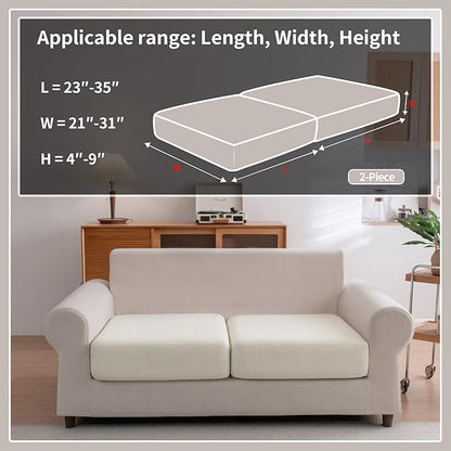Sectional Couch Covers, Wear Resistant Stretch Sofa Covers Washable Soft Couch Cushion Covers Anti Slip Furniture Protector Sofa Slipcovers for Pets (2 Pieces 2 Seaters Cover, Ivory)