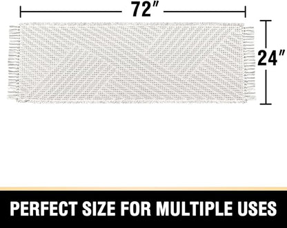 H.VERSAILTEX Waffle Bath Runner Rug Long Bath Mat Super Absorbent Boho Bath Rugs Non Slip Bath Runner for Bathroom Floor Machine Washable Dry Fast Bathroom Rugs with Tassels, 24" x 72", Ivory White