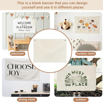 2 Pcs Canvas Banner Hanging Flag Banner for Nursery and Playroom Wall Décor for Kids Trendy Room Décor for Boys and Girls(2blabk-)