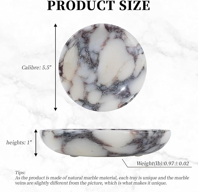 Real Travertine Jewelry Dish, 5.5" Marble Tray, Trinket Dish for Ring Earring, Gift for Woman (Calacatta Viola)