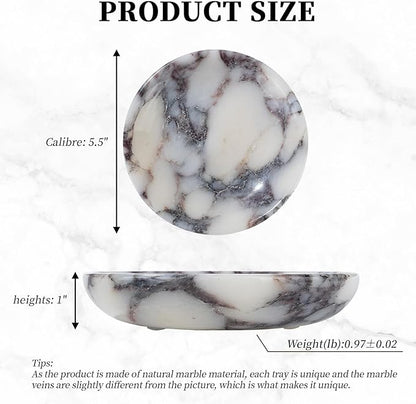 Real Travertine Jewelry Dish, 5.5" Marble Tray, Trinket Dish for Ring Earring, Gift for Woman (Calacatta Viola)