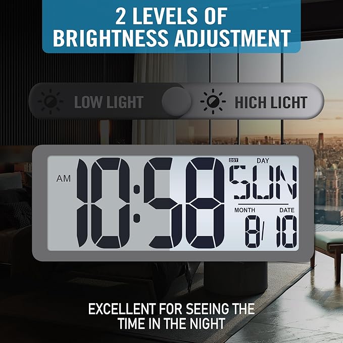 4.6" Numbers Display Built-in Rechargeable Power 15" Atomic White Wall Clock -Night Display-Never Needs Setting!-Easy to Read Numbers-Never Need Replace Battery