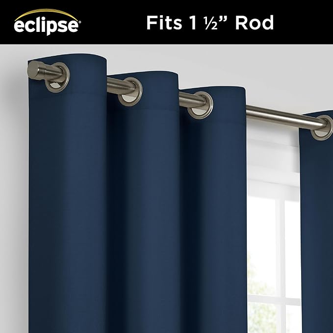 Eclipse Extra Wide Grommet Curtain, Kendall Sliding Patio Door Curtain Panel, Solid Textured Thermal Insulated and Noise Reducing Curtains, (1 Panel), 84 in Long x 100 in Wide, Denim Blue