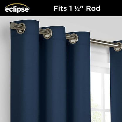 Eclipse Extra Wide Grommet Curtain, Kendall Sliding Patio Door Curtain Panel, Solid Textured Thermal Insulated and Noise Reducing Curtains, (1 Panel), 84 in Long x 100 in Wide, Denim Blue
