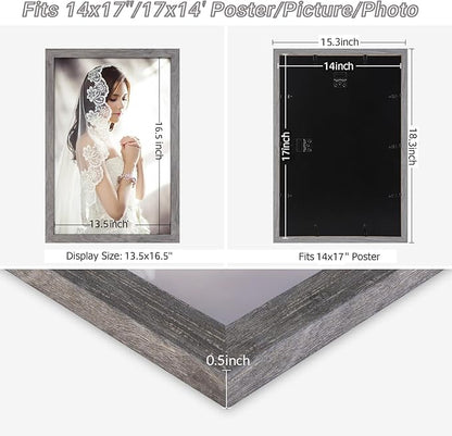 14x17 Frame Distressed Gray, Rustic 17x14 Picture Frame Grey, Art Pic Poster Frame, 14 by 17 Gallery Family Concert Portrait Photo Frame Anniversary/Birthday/Wedding/Thank you/Christmas Gift