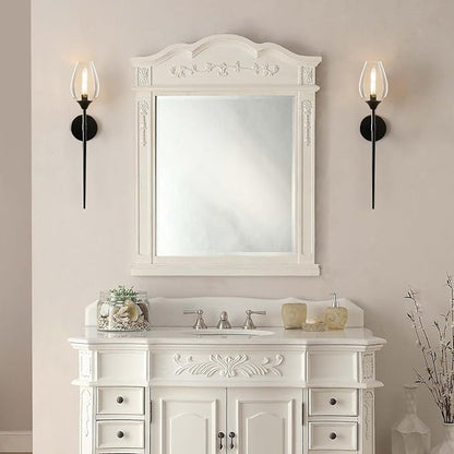 Black Glass Wall Sconce Light: Modern Decorative Sconces Lights over Mirror - Vintage Brushed Brass Bathroom Vanity Lighting with Flower Shade - Indoor Glass Wall Mount Lamp for Bedroom Living Room