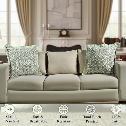 Ridhi Bloom Bubbles Modern Farmhouse Pillow 24x24 Cotton Throw Pillow Covers Set of 2 Cushion Covers with Ruffle for Couch Sofa Bed Living Room Home Decor for Christmas, Thanksgiving