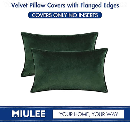 MIULEE Pack of 2 Christmas Decorative Velvet Throw Pillow Cover Soft Pillowcase Solid Square Cushion Case for Winter Sofa Bedroom Car 12x20 Inch 30x50 Cm Army Green