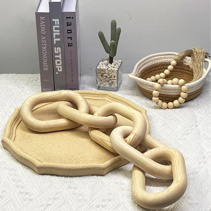 Wood Chain Link Decor | Hand Boho Carved Decor for Table , Shelf Decor Accents , Rustic Farmhouse Aesthetic 5 Link Chain Decor, Home Living Room, Bedroom, Entryway Coffee Table Decor(Wood color)