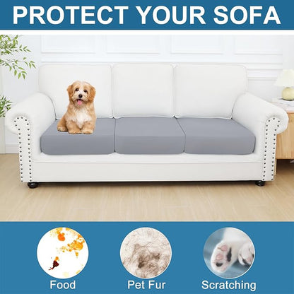 Smiry Printed Couch Cushion Covers, Stretch Soft Couch Covers for Sofa, Washable Non-Slip Sofa Slipcover Furniture Protector for Indoor and Outdoor (3 Pack, Grey)
