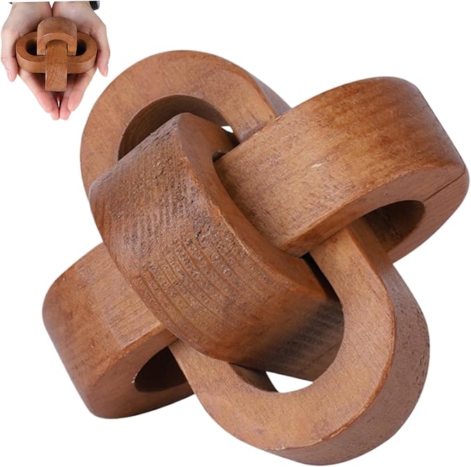 Wood Knot Decor 3.7 Inch 3-Link Modern Boho Wood Chain Link Decor Decorative Chain Knot for Coffee Table Entryway Living Room Bedroom Farmhouse Shelf Walnut Color