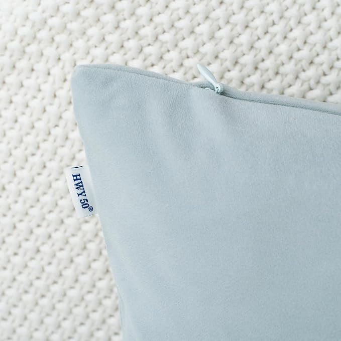HWY 50 Baby Blue Velvet Throw Pillow Covers 16x16 Inch, Pack of 2 Soft Cozy Solid Decorative Luxury Cushion Cases for Couch Sofa Bed Living Room Bedroom