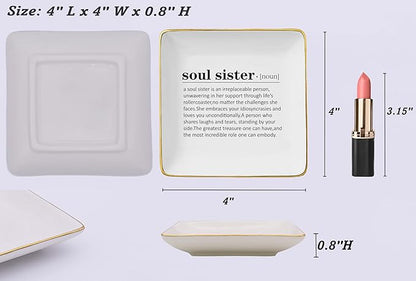NZY Emotional Soul Sister Gifts for Women,Sis-in-Law,Bestie,BFF,Best Friends-Unbiological Sister Appreciation Present-Friendship Birthday Christmas Gifts-Ceramic Jewelry Tray Trinket Holder Ring Dish