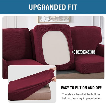 H.VERSAILTEX Multi-Pieces Chair Covers Stretch Couch Covers Form Fitted Seat and Back Cushions Covers (1 Seat Cover Plus 1 Back Cusion Cover, Bonus 2 Armrest Covers), Burgundy