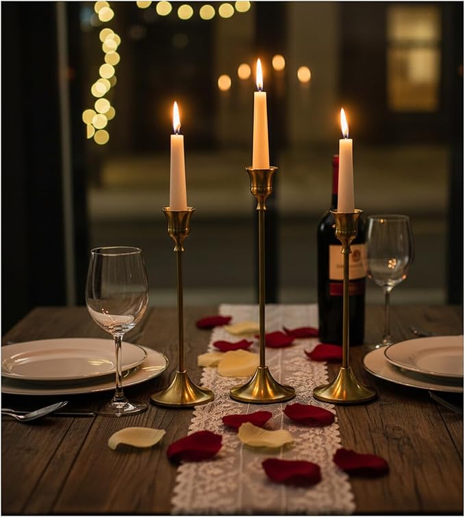 Candle Holder, Modern Minimalist Brass Gold Metal Candlestick Holders, Set of 3 Tall - Elegant Taper Candle Holders for Table Centerpiece, Wedding, Dinner Party Home Decor (2 Set 6 pcs)